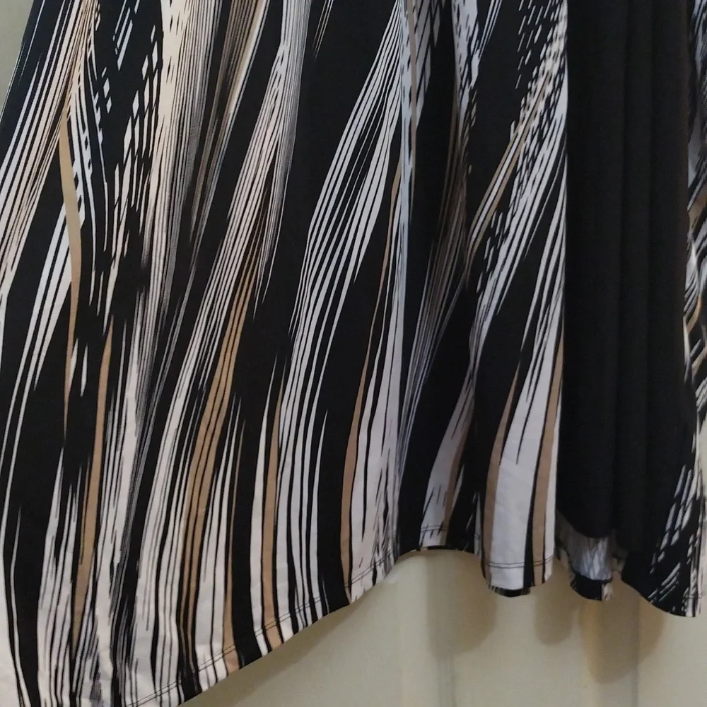 Avenue sleeveless A-trapeeze black/white beige print poly-blend dress size 30/32 - Picture 2 of 8